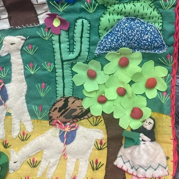 VTG Peruvian Arpillera 3D folk art applique embroidery wall art - Picture 4 of 16